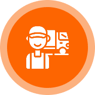 Delivery person icon on orange background.